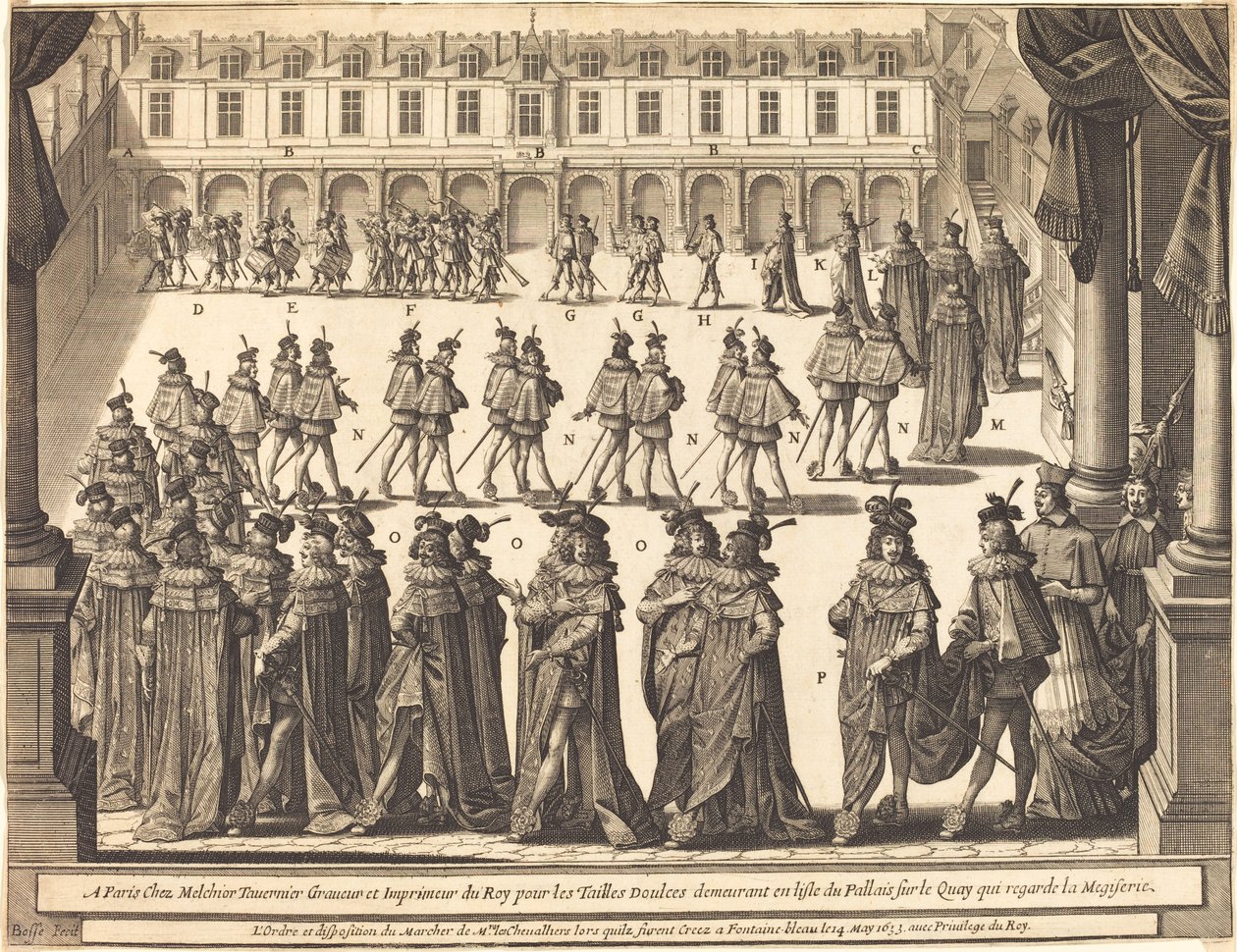 Marsch des Königs und der Ritter des Heiligen Geistes im Hof von Fontainebleau von Abraham Bosse