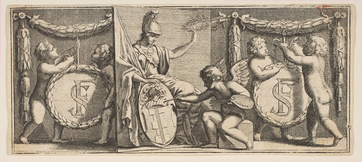 Minerva und die Waffen von François Sublet de Noyers, Mitte bis Ende 17. Jahrhundert von Abraham Bosse