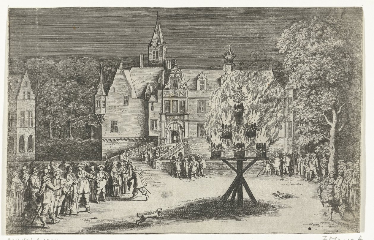 Freudenfeuer beim Besuch von Prinzessin Maria Henrietta mit Prinz Wilhelm III. in Breda, 1653 von Abraham Dircksz. Santvoort