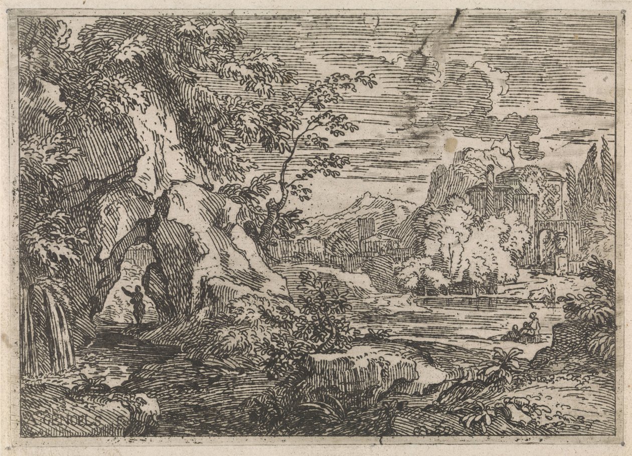 Weg durch einen Felsen (Arkadische Landschaften) von Abraham Genoels
