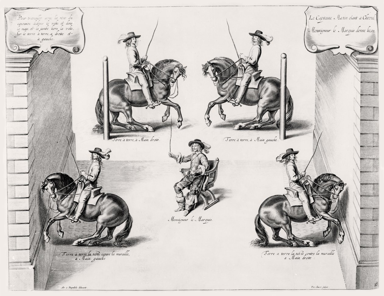 Illustration aus einem Reitmanual, graviert von Peeter Clouwet (1629-70), 1658 von Abraham Jansz. van after Diepenbeeck