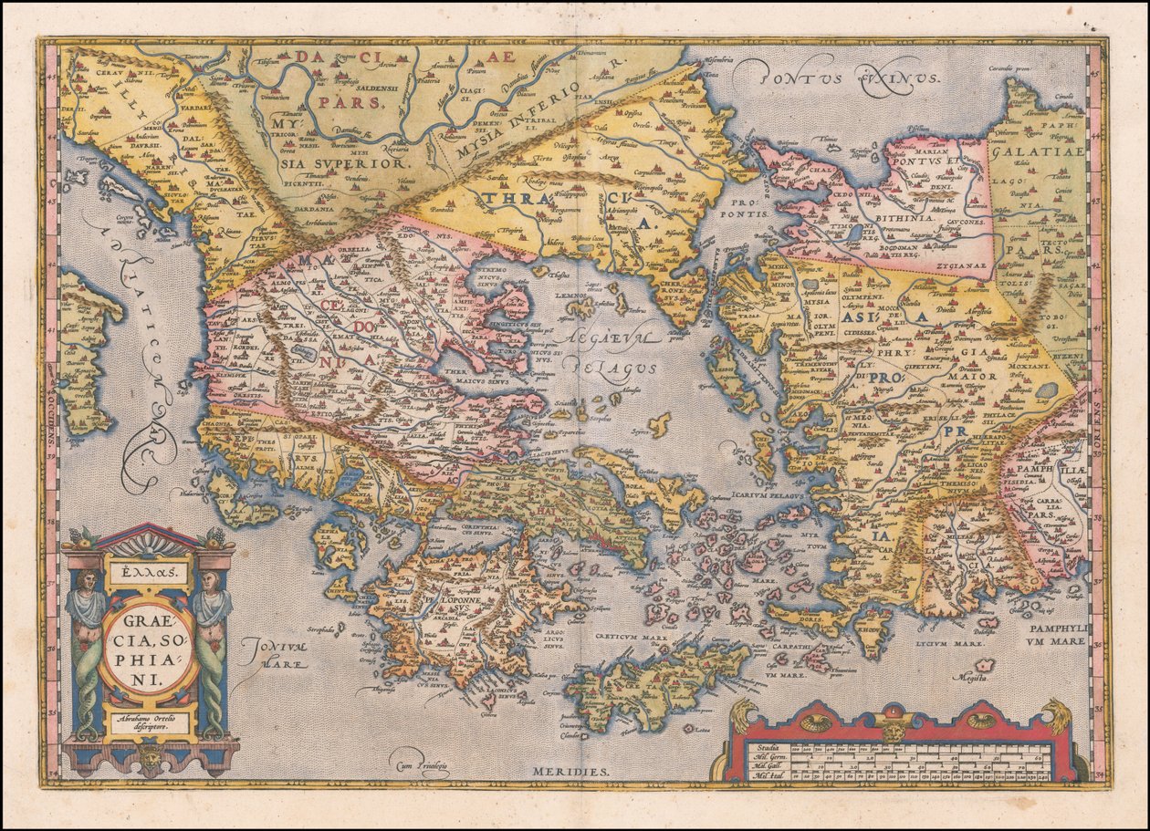 Karte von Griechenland und Westtürkei, 1584 von Abraham Ortelius