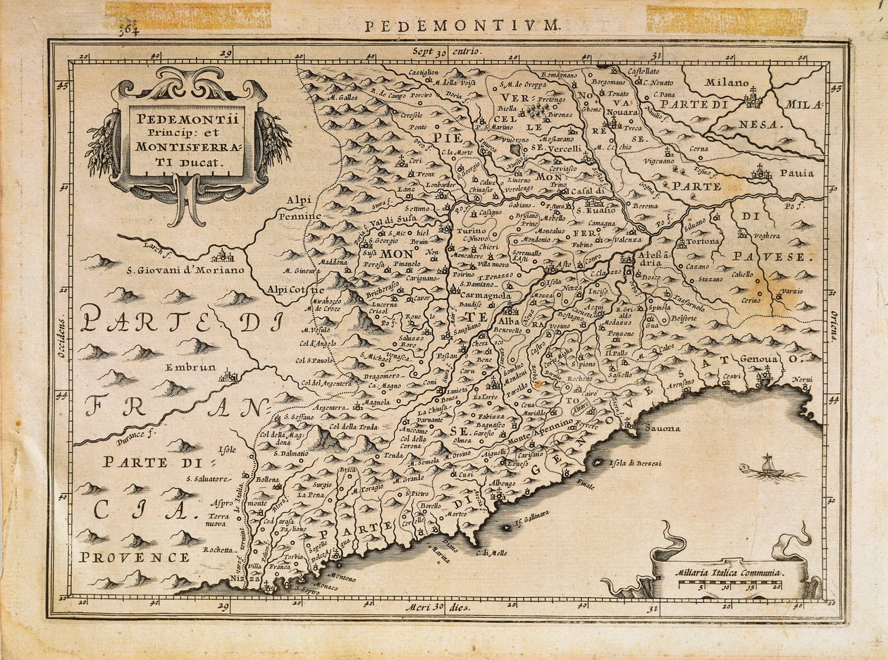 Fürstentum Piemont, Herzogtum Monferrato, westliches Ligurien und Teil der östlichen Ligurienregion, aus Theatrum Orbis Terrarum von Abraham Ortelius von Abraham Ortelius
