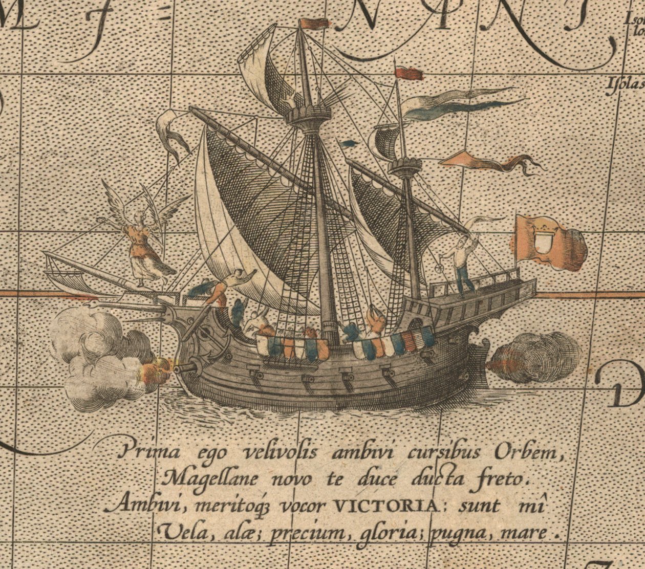 Die Victoria, eine spanische Karacke, Schiff der Armada de Molucca von Ferdinand Magellan. Aus Maris Pacific von Abraham Ortelius