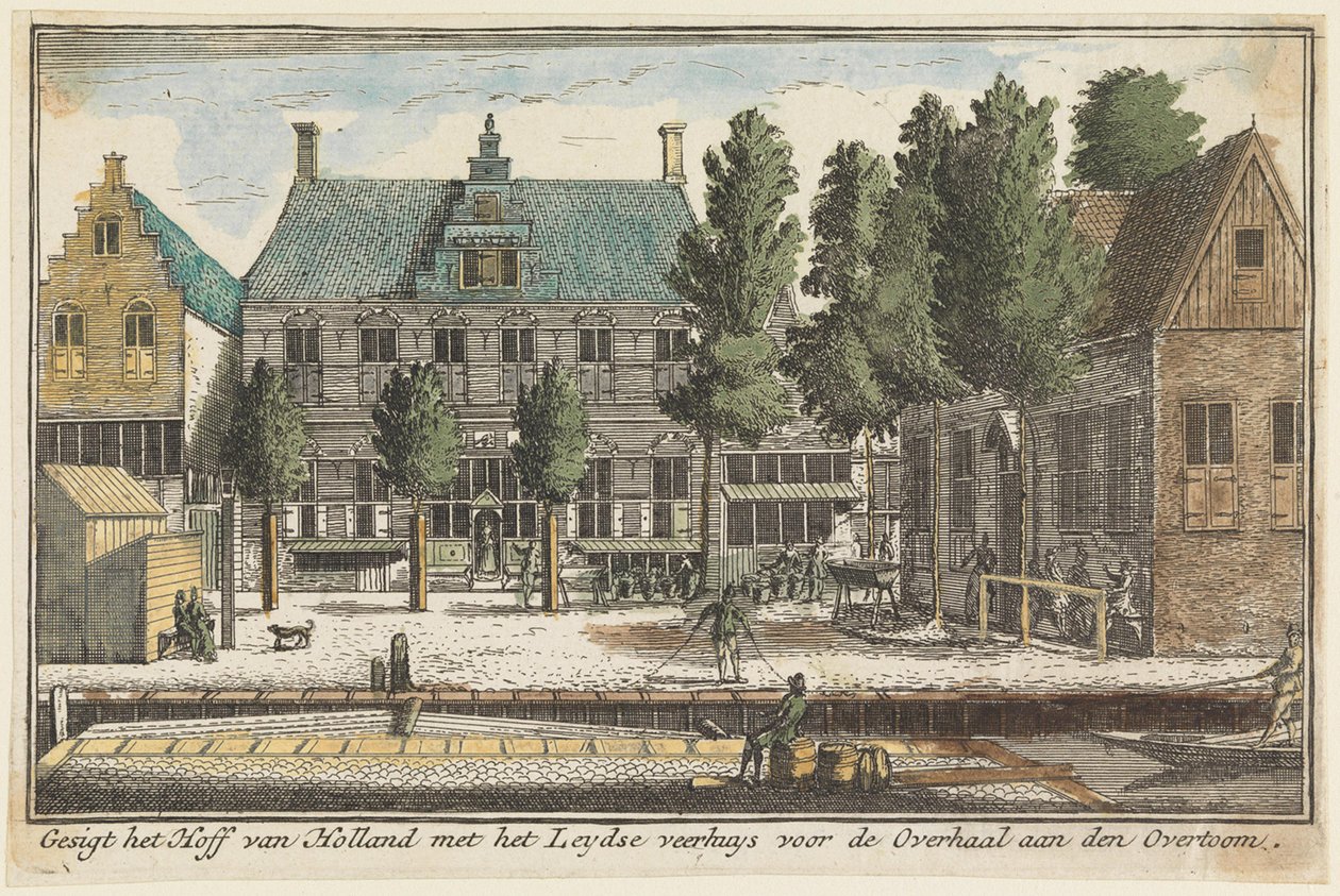 Ansicht des Hof van Holland mit dem Leidener Fährhaus vor der Überfahrt am Overtoom von Abraham Rademaker