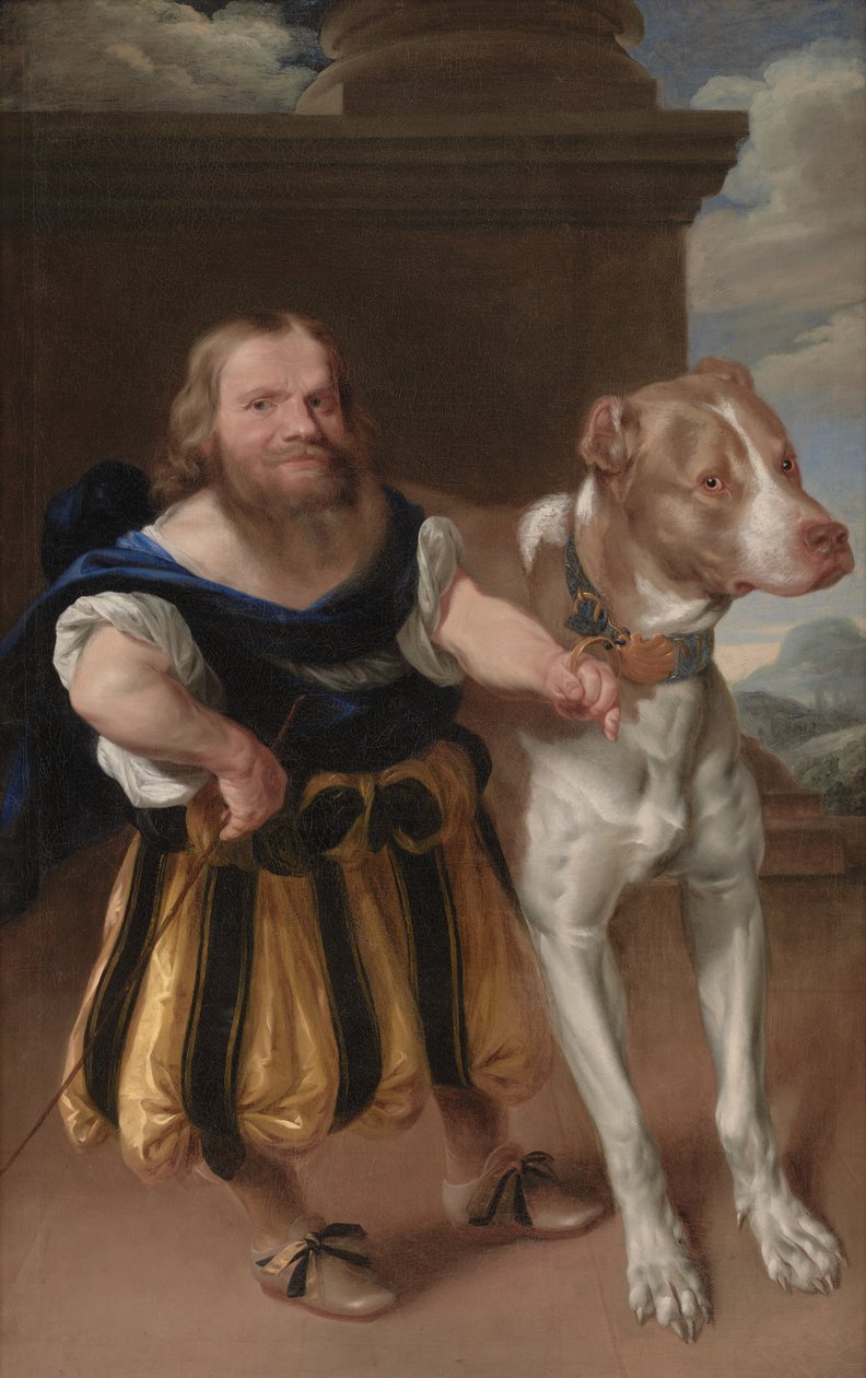 Der italienische Zwerg des Kurfürsten von Sachsen, Giachomo Favorchi, mit dem Hund von Prinzessin Magdalene Sibylle, Raro von Abraham Wuchters