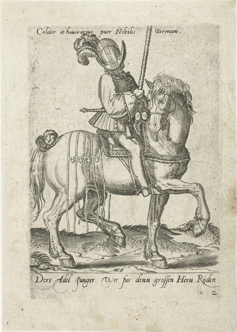 Junger deutscher Adliger Reiter, der Teil einer Entourage ist von Abraham de Bruyn