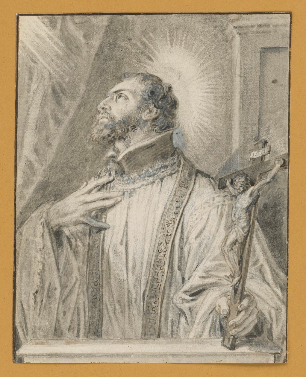 Brustbild eines Heiligen mit Kruzifix in der linken Hand von Abraham van Diepenbeeck