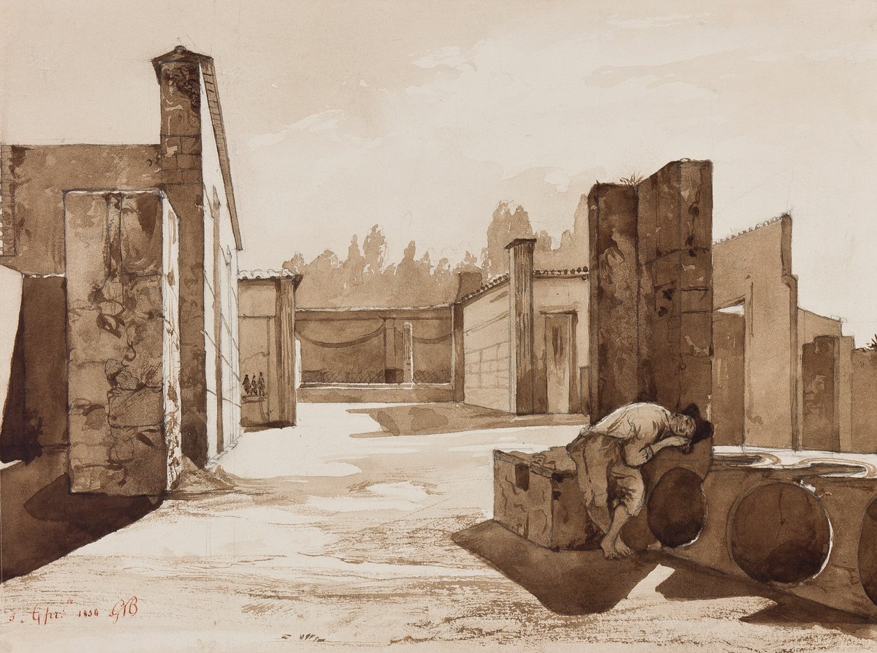 Eine pompejanische Ansicht, mit Ergänzungen von Prinz Gaetano Maria Federico di Borbone, 1854 von Achille Vianelli