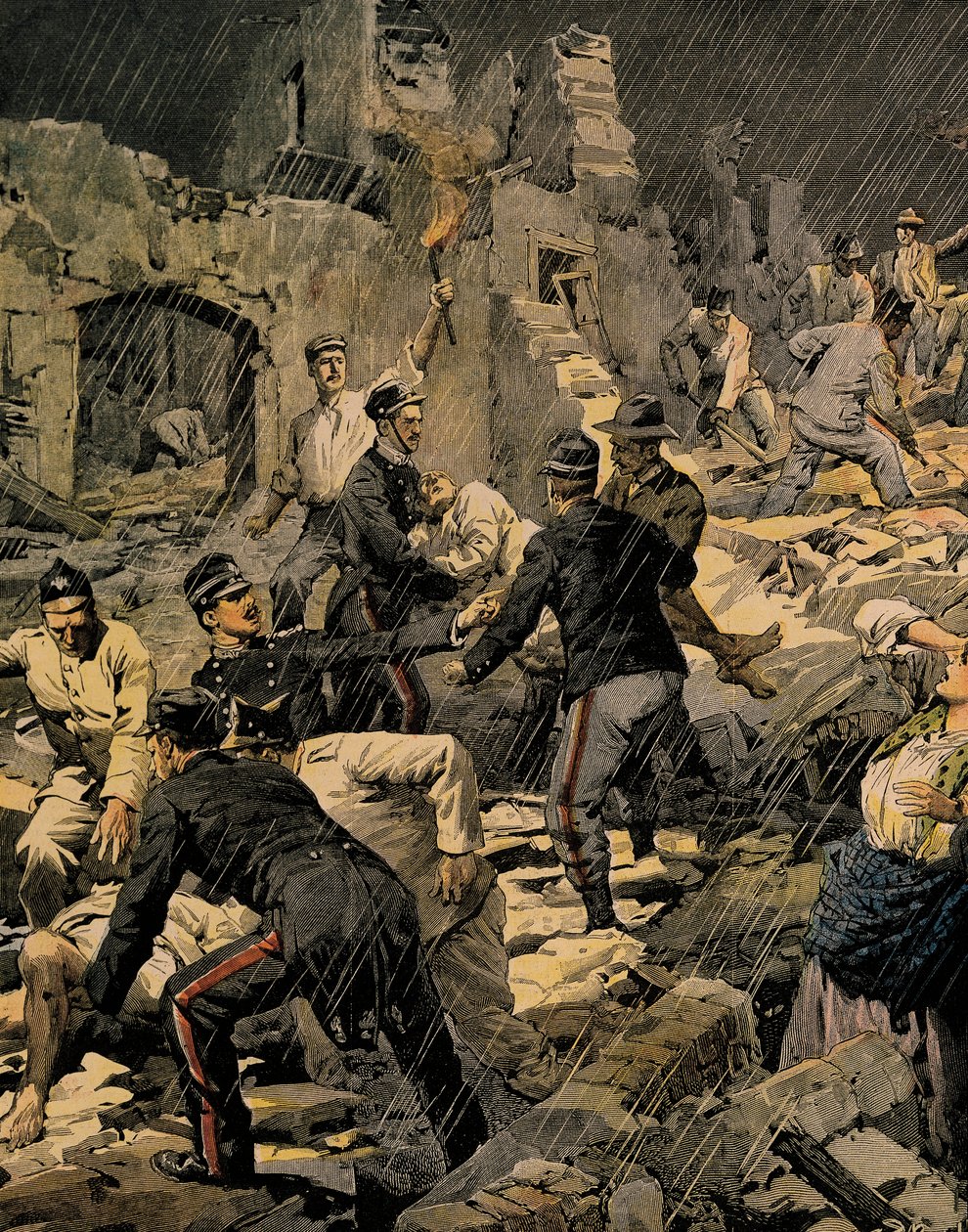 Erdbeben in Kalabrien, aus La Domenica del Corriere von Achille Beltrame