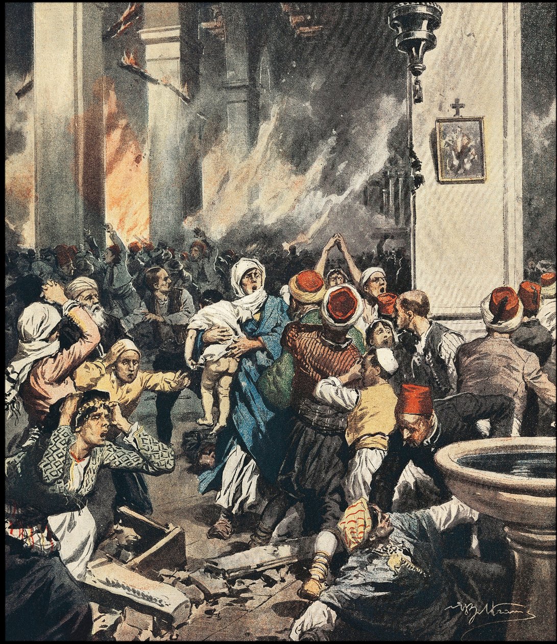 Die Massaker an den Armeniern in der Türkei 1909 in Adana, Illustration von Achilles Beltrame (1871-1945) in „La Domenica del Corriere“ von Mai 1909 von Achille Beltrame