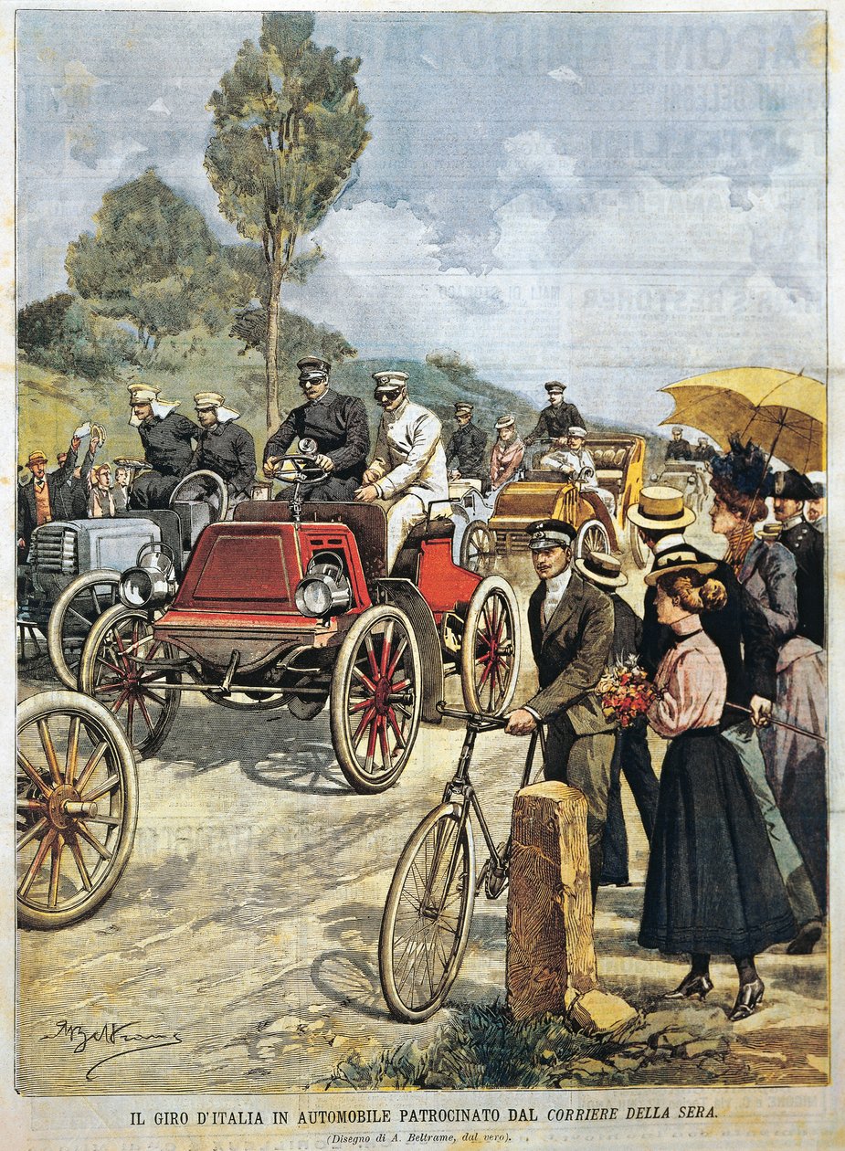 Tour durch Italien mit dem Auto, gesponsert von Corriere della Sera, Illustration von Achille Beltrame aus La Domenica del Corriere, 19. Mai von Achille Beltrame