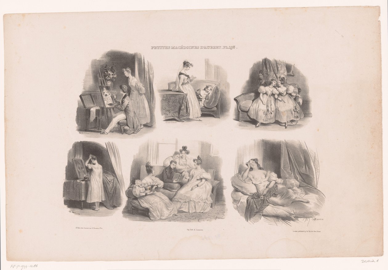 Sechs Darstellungen von jungen Frauen in einem Interieur von Achille Devéria