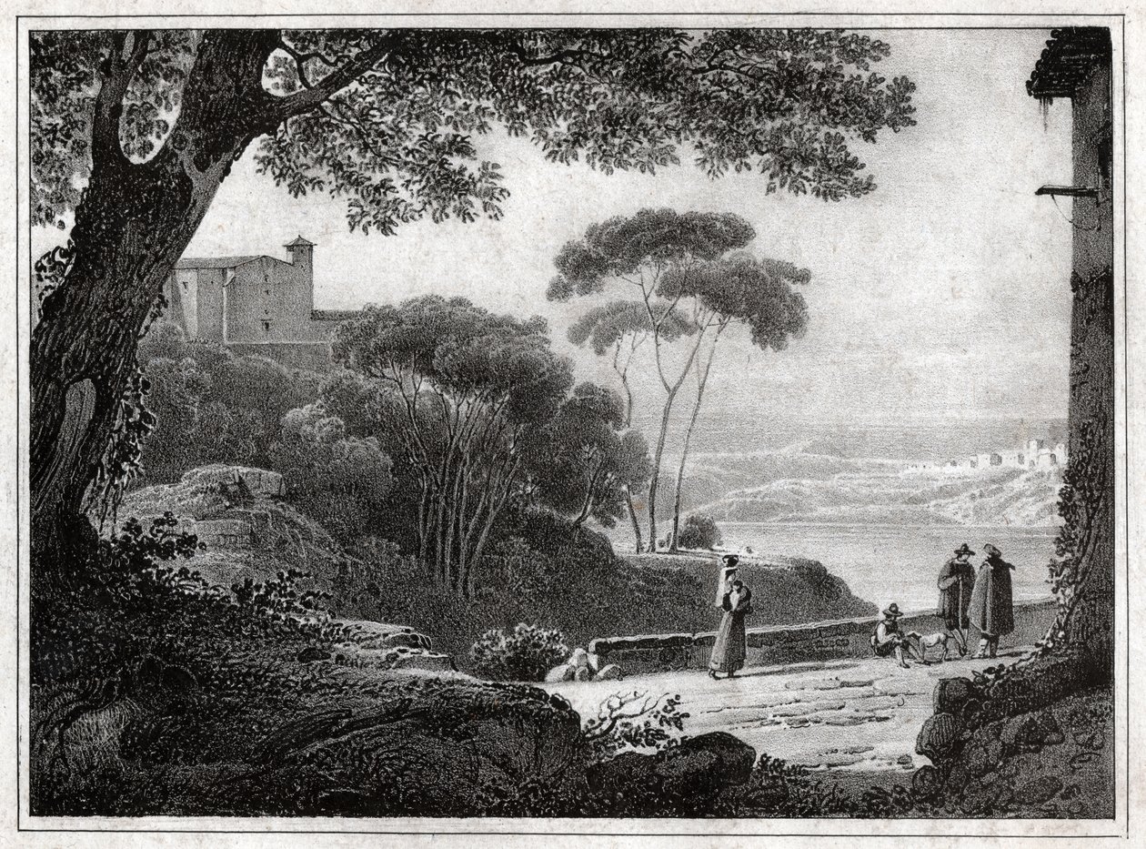 Lago Albano (Gravur um 1820) von Achille Etna Michallon