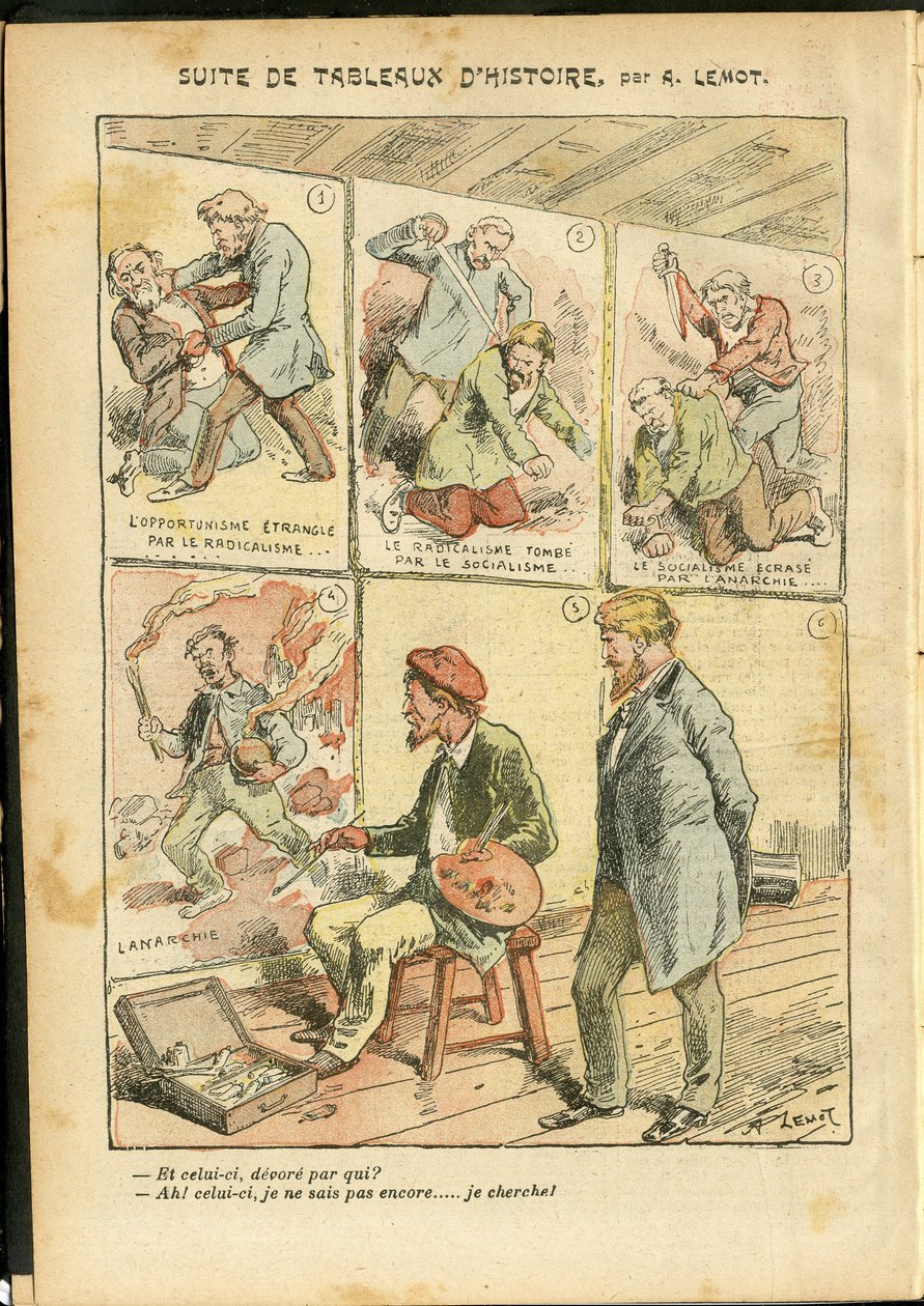 Illustration von Achille Lemot (1846-1909) in Le Pelerin, 20/05/06 - Reihe historischer Gemälde - Anarchist Anarchismus, Radikalismus, Kunst, Revolution, Opportunismus, Unsicherheit, Sozialismus - Maler Künstler von Achille Lemot