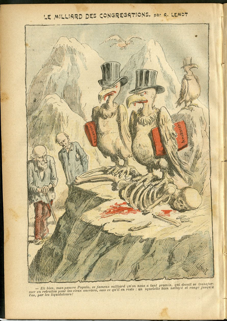 Illustration von Achille Lemot (1846-1909) in Le Pelerin, 07/10/06 - Die Milliarde Kongregationen - Religion Glaube, Katholizismus - Milliarde Kongregationen - Geier von Achille Lemot