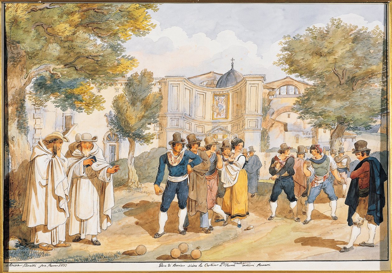 Boccia-Spiel bei Santa Maria degli Angeli in Rom, Achille Pinelli (1809-1841), Italien von Achille Pinelli