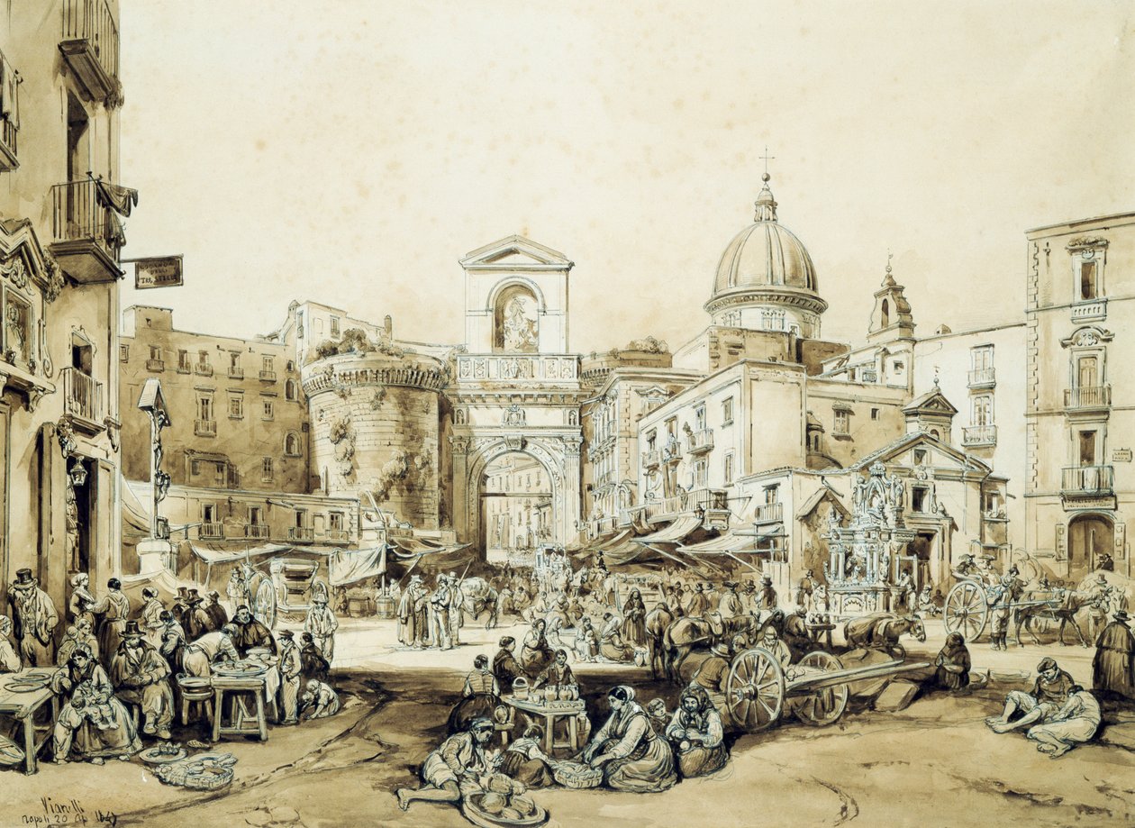Porta Capuana in Neapel, von Achille Vianelli, Sepia von Achille Vianelli