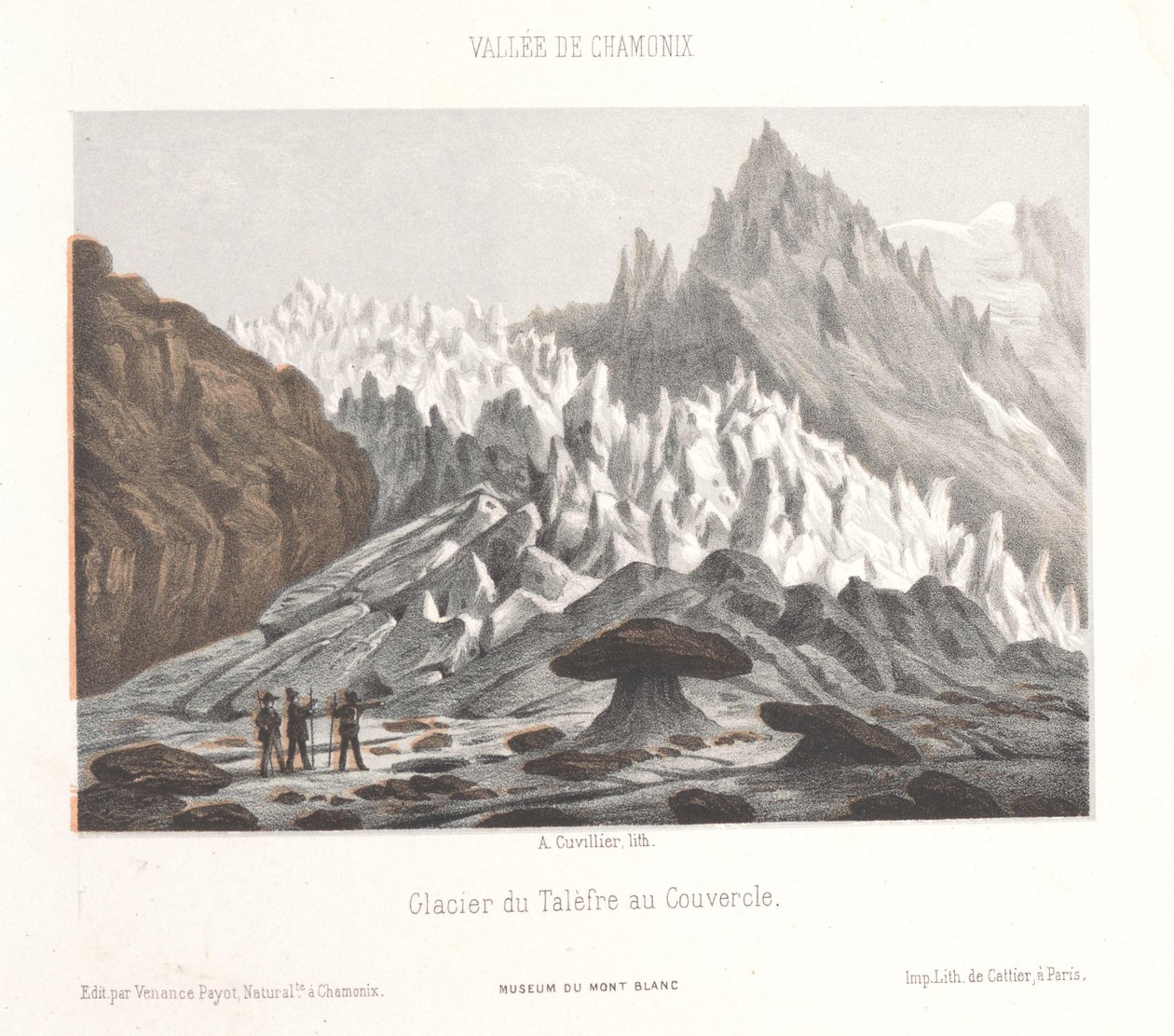 Ansicht des Couvercle-Steins beim Talèfre-Gletscher (Erinnerung an Chamonix-Mont-Blanc) von Ad. Cuvillier