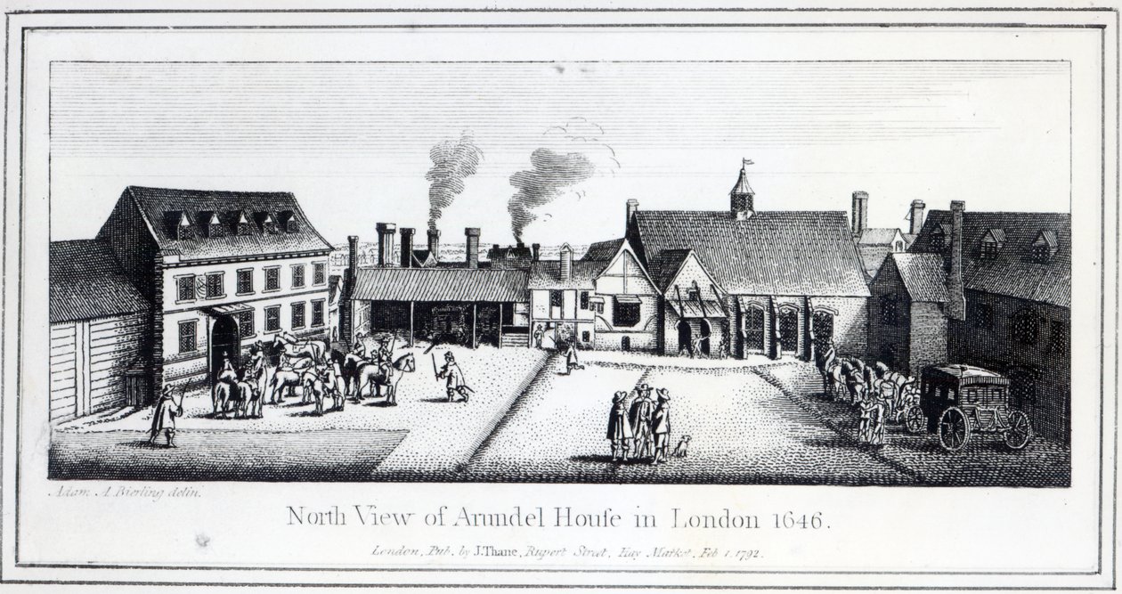 Nordansicht des Arundel House in London, geätzt von Wenceslaus Hollar, 1646 und veröffentlicht 1792 von Adam Alexius Bierling