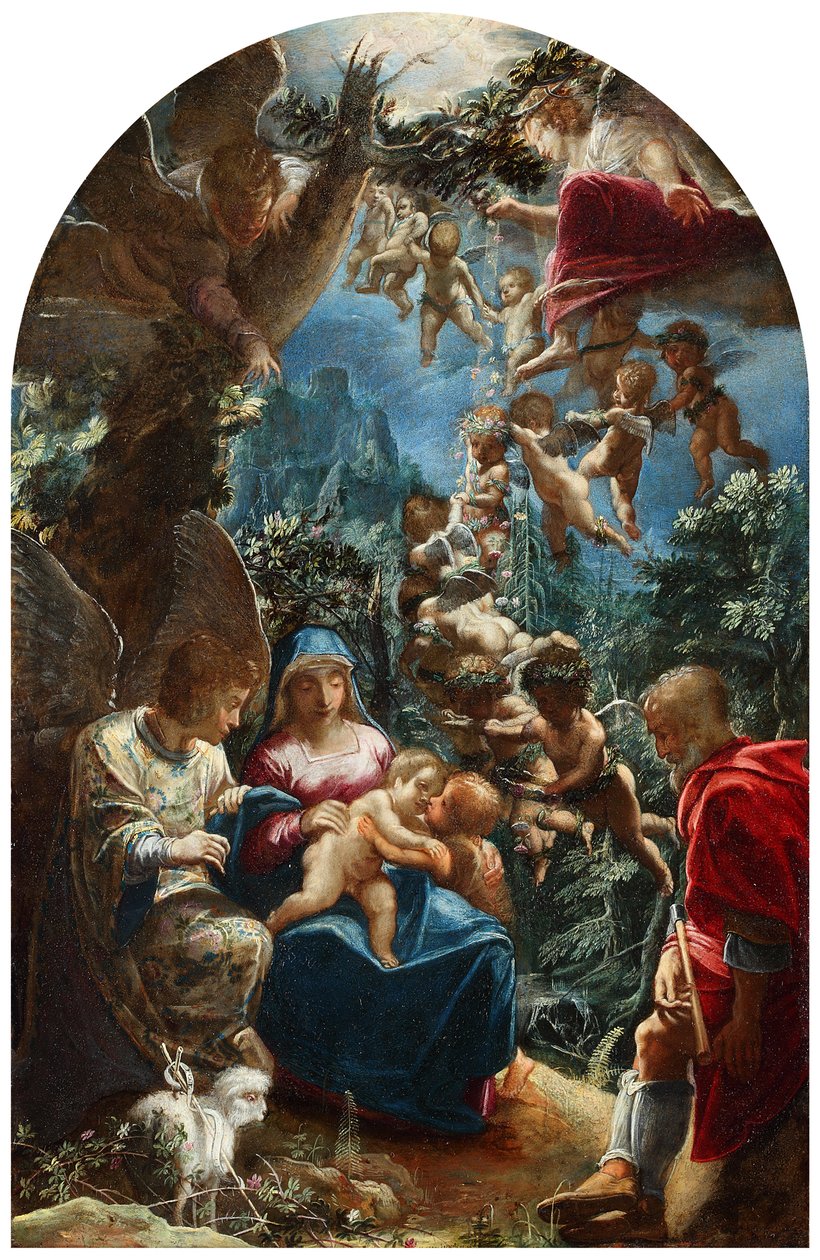 Die Heilige Familie mit Engeln und Johannesknaben von Adam Elsheimer