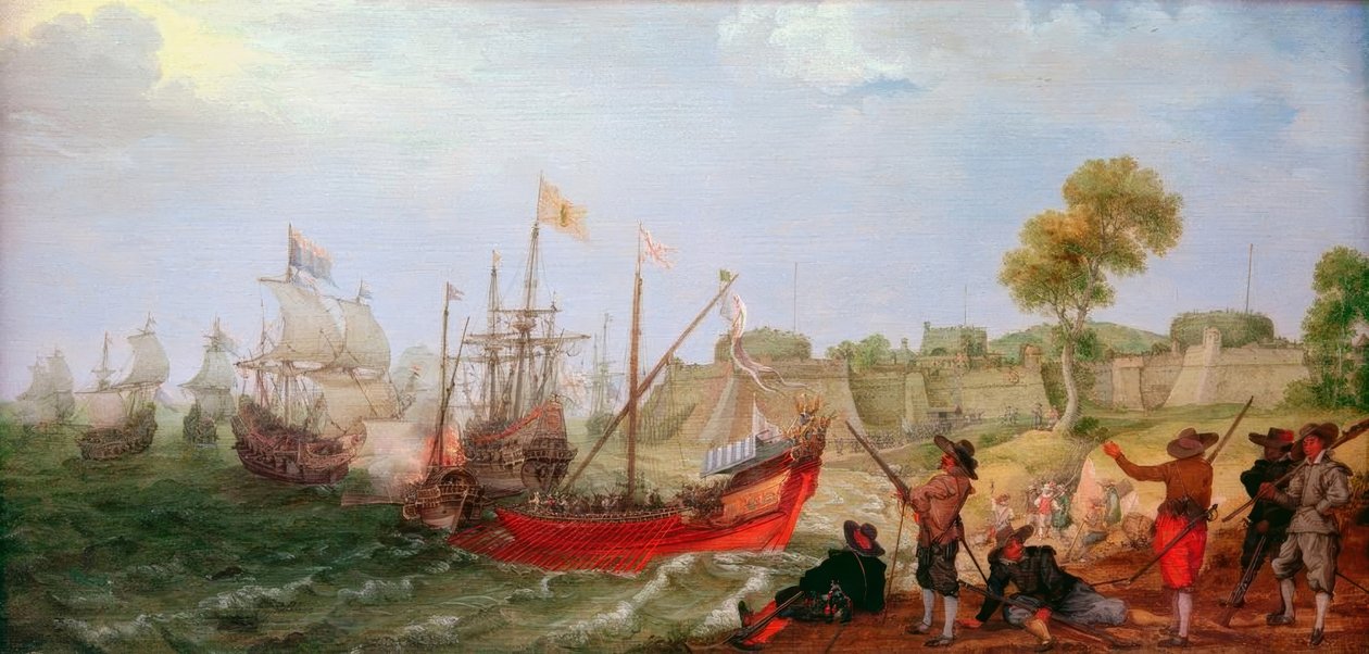 Eine niederländische Schwadron greift eine spanische Festung an von Adam Willaerts