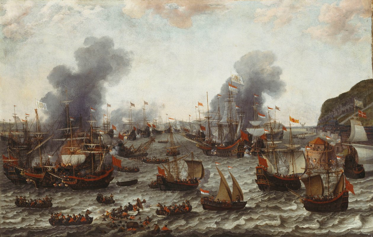 Die Schlacht von Gibraltar zwischen den niederländischen und spanischen Flotten, 25. April 1607, 1639 von Adam Willaerts