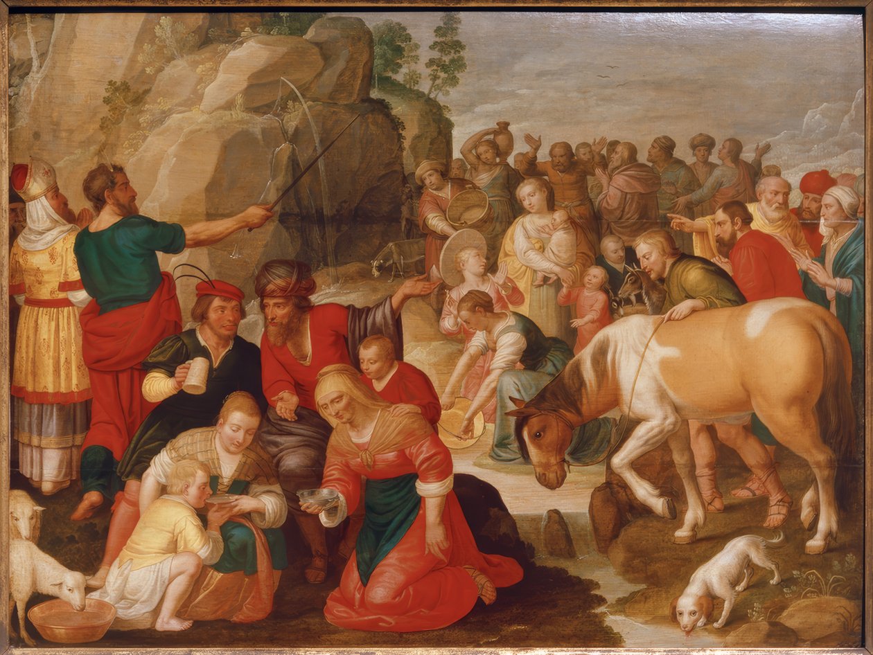 Moses schlägt Wasser aus dem Felsen von Adam van Noort