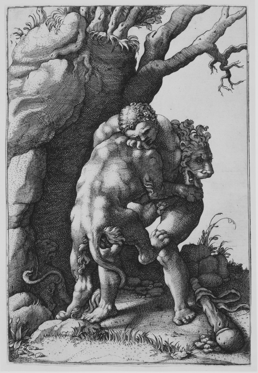 Herkules und der nemeische Löwe von Adamo Scultori