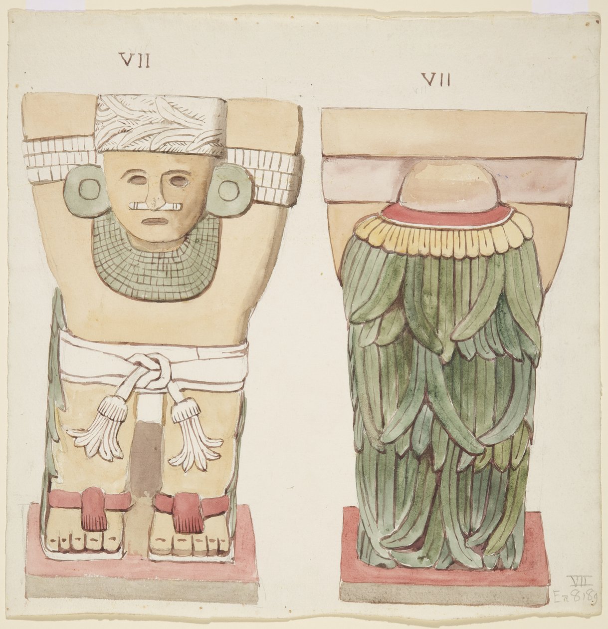 Karyatide aus der äußeren Kammer, Tempel A, Ballspielplatz, Chichen Itza, Mexiko von Adela Breton