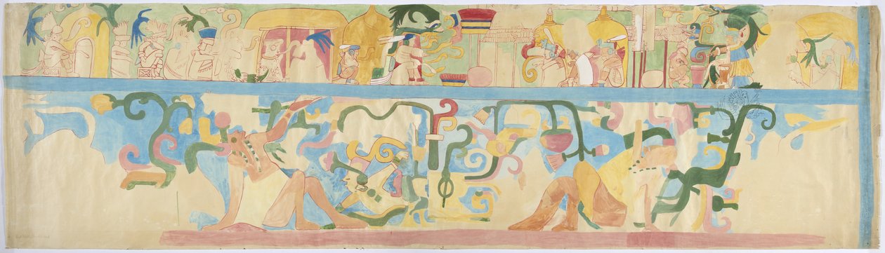 Kopie eines Wandgemäldes von der Südwestwand, Oberer Tempel der Jaguare, Chichen Itza, Mexiko von Adela Breton