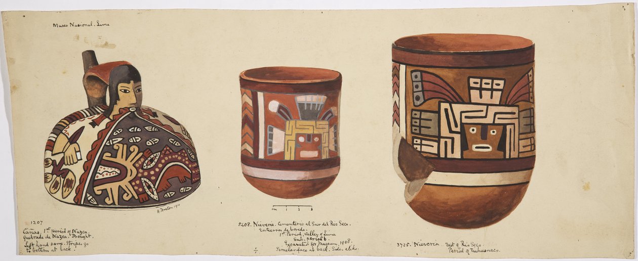Drei bemalte Gefäße aus Nieveria, östlich von Rio Seco, Peru von Adela Breton