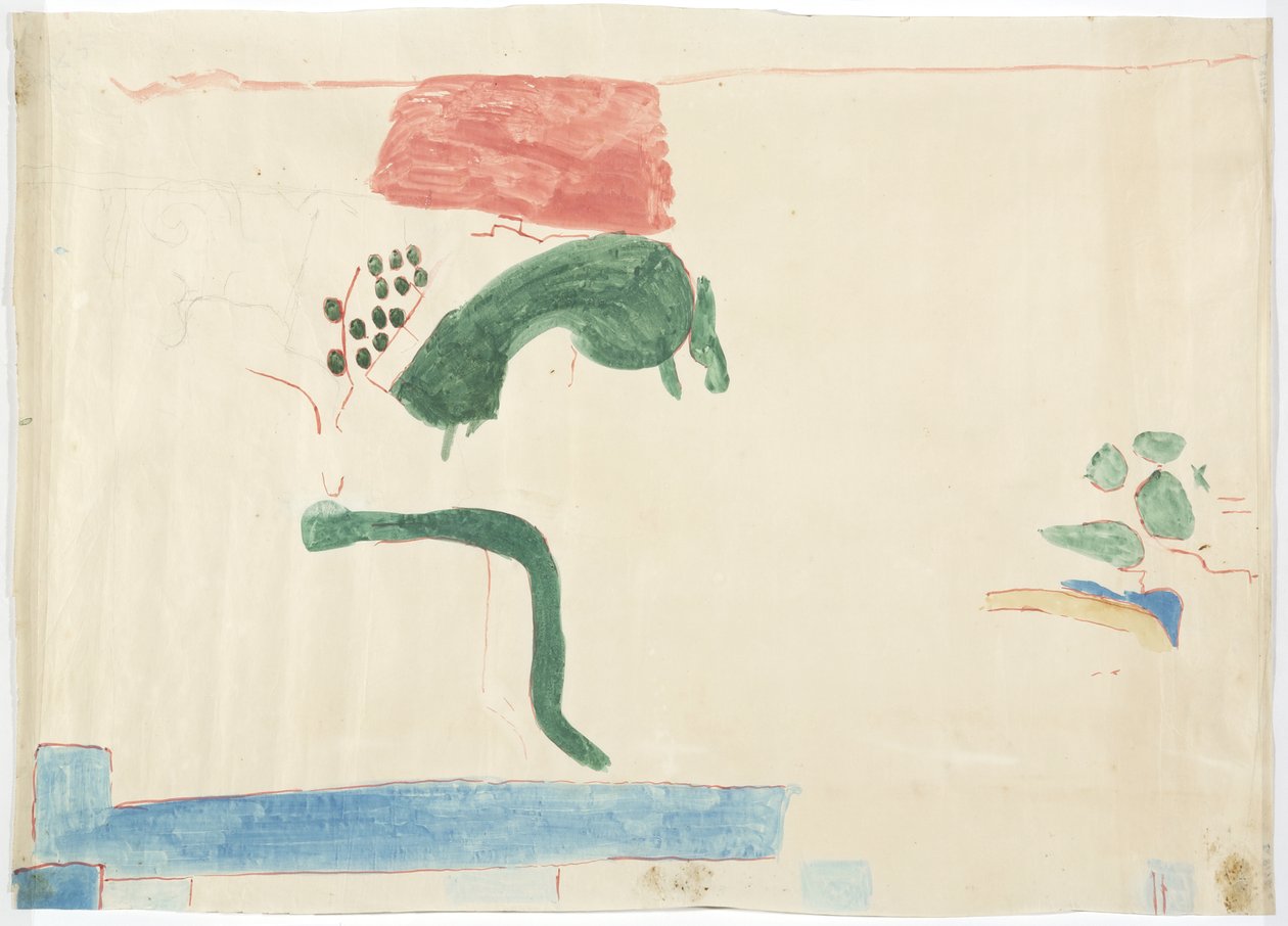 Abzeichnung eines Wandgemäldes aus Chichen Itza, Mexiko von der Ostwand, innere mittlere Kammer, Oberer Tempel der Jaguare, Großer Ballspielplatz von Adela Breton