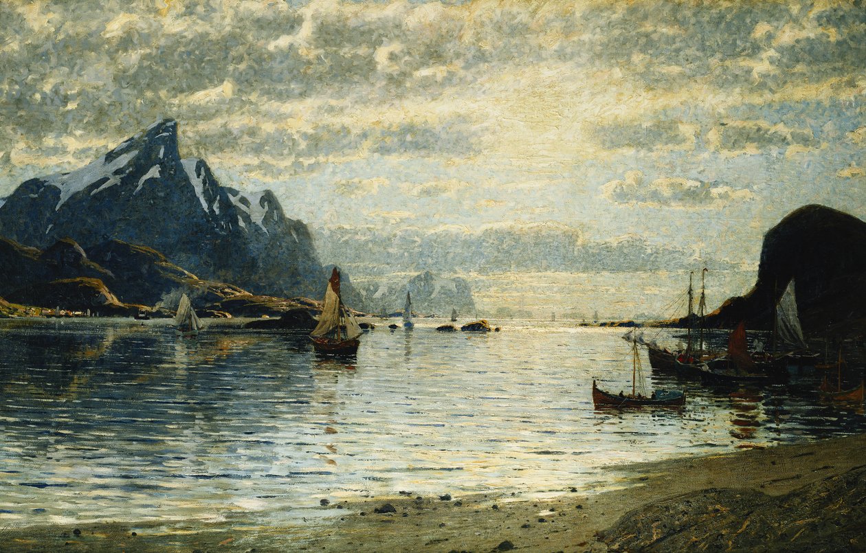 Eine Fjordszene mit Segelschiffen von Adelsteen Normann