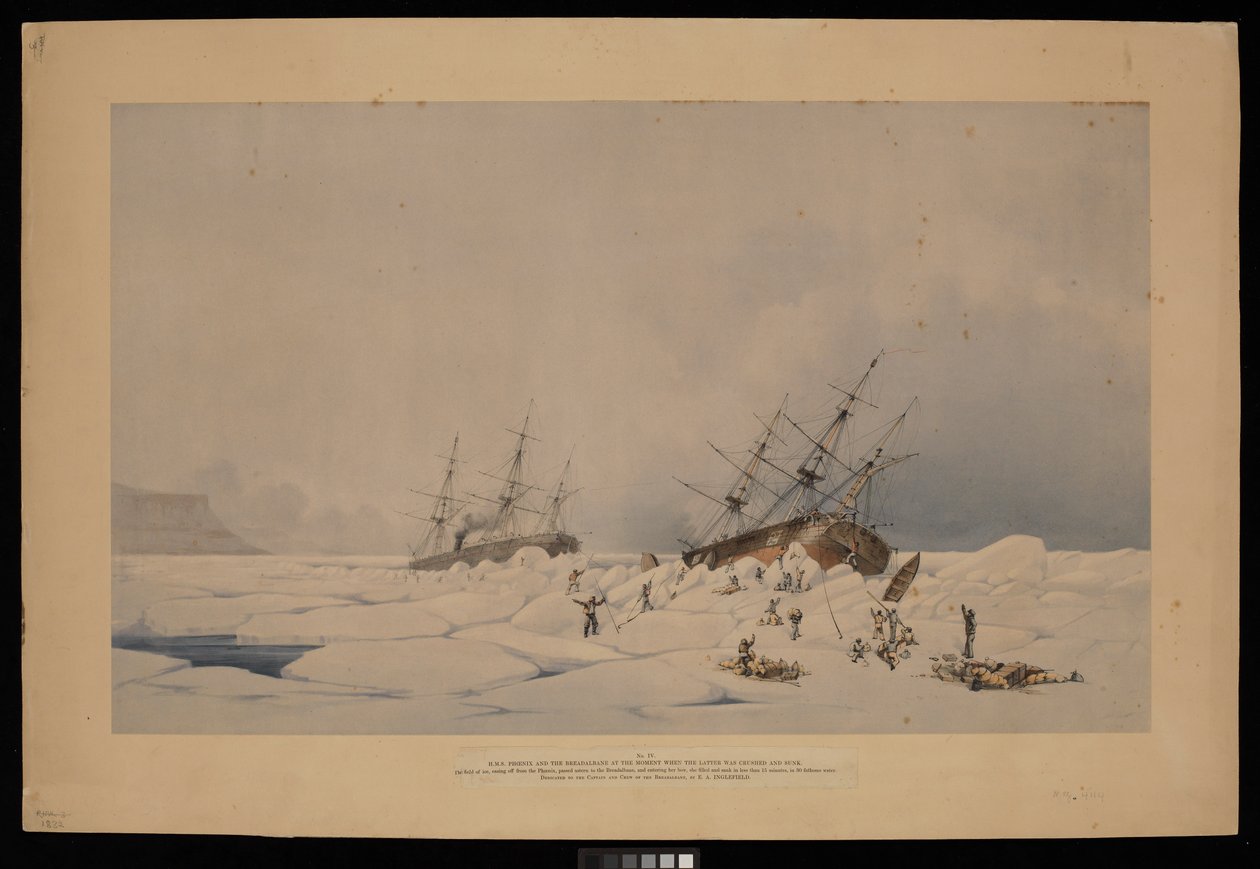 H.M.S. Phoenix und die Breadalbane im Moment, als letztere zerquetscht und versenkt wurde von Admiral Edward Augustus (after) Inglefield