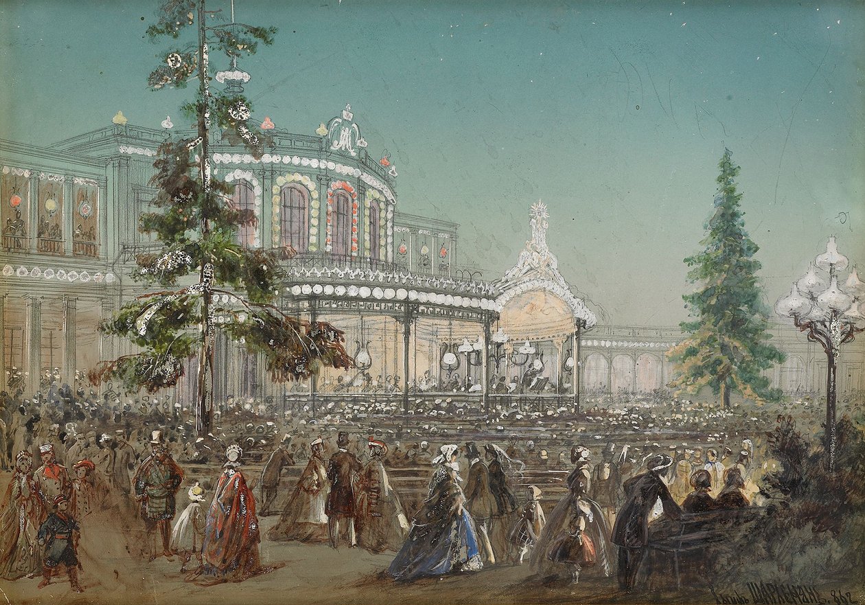 Feier des 25. Jahrestages der Zarskoje Selo Eisenbahn im Konzertsaal des Bahnhofs Pavlovsk, 1862 von Adolf Charlemagne