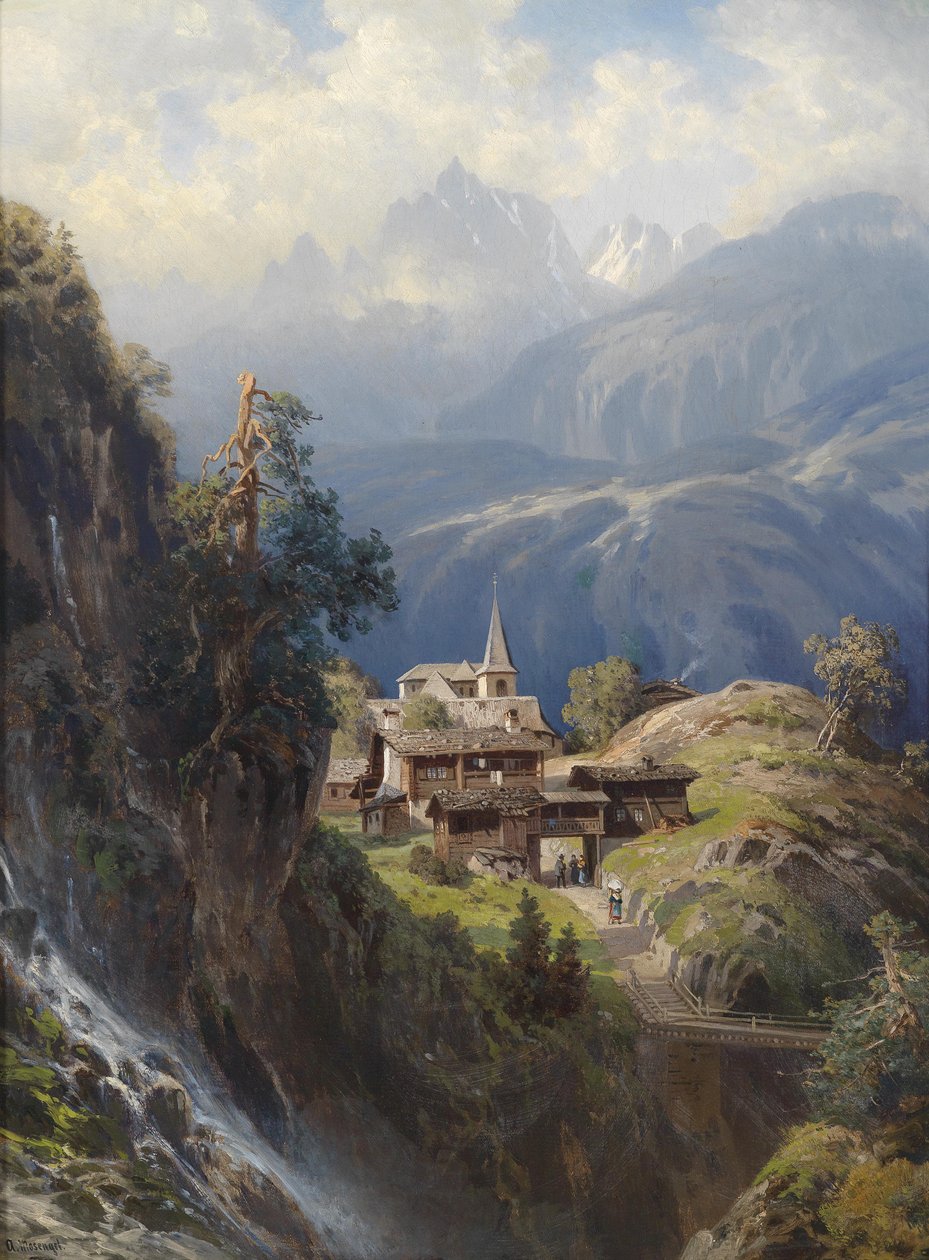 Dorf in den Berner Alpen von Adolf Mosengel