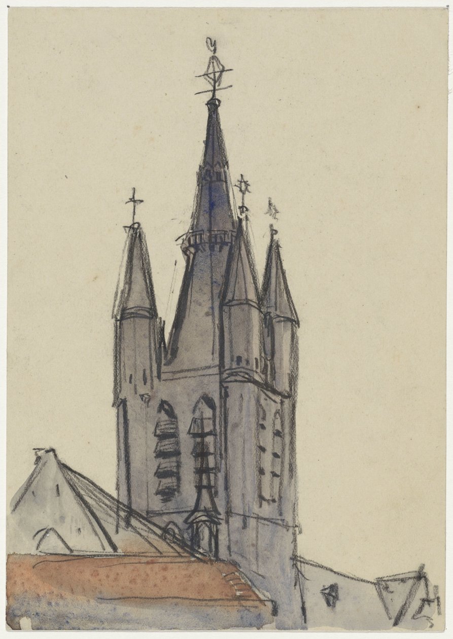 Turm der Alten Kirche in Delft von Adolf le Comte