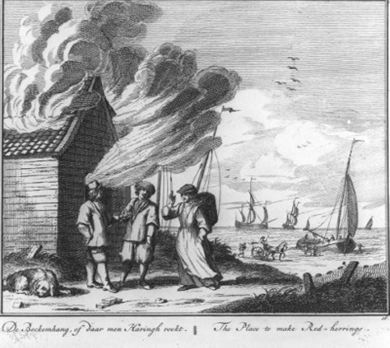 „Der Bücklingshang oder der Ort, an dem man Hering räuchert“ (Nr. 16 aus der Serie über den Heringsfang) von Adolf van der Laan