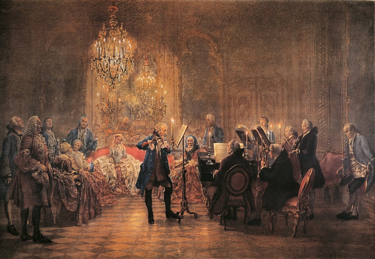 Konzert für Flöte mit Friedrich dem Großen in Sanssouci von Adolph Menzel