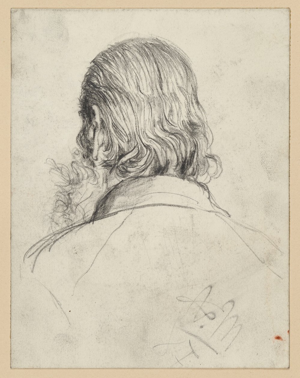 Bärtiger Kopf mit langem Haar, von der Rückseite von Adolph Menzel