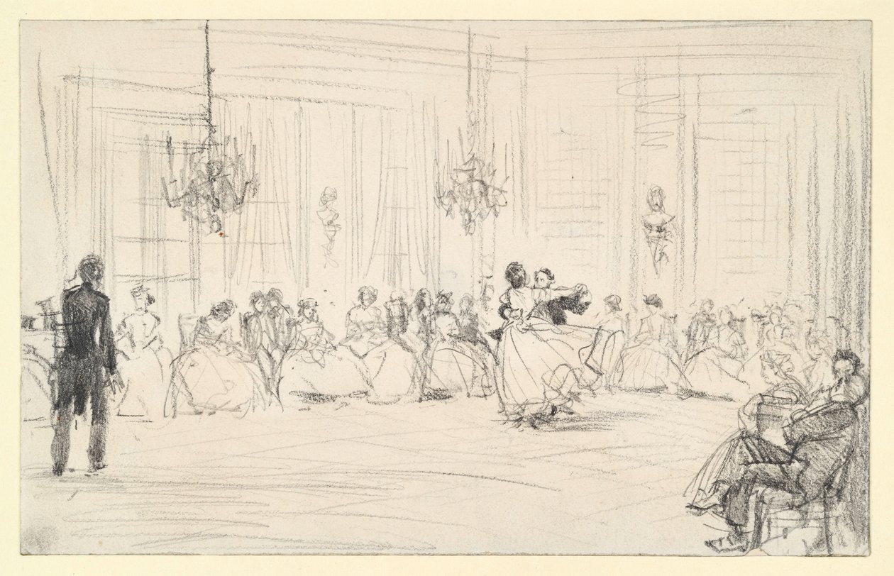 Ballgesellschaft und ein tanzendes Paar von Adolph Menzel