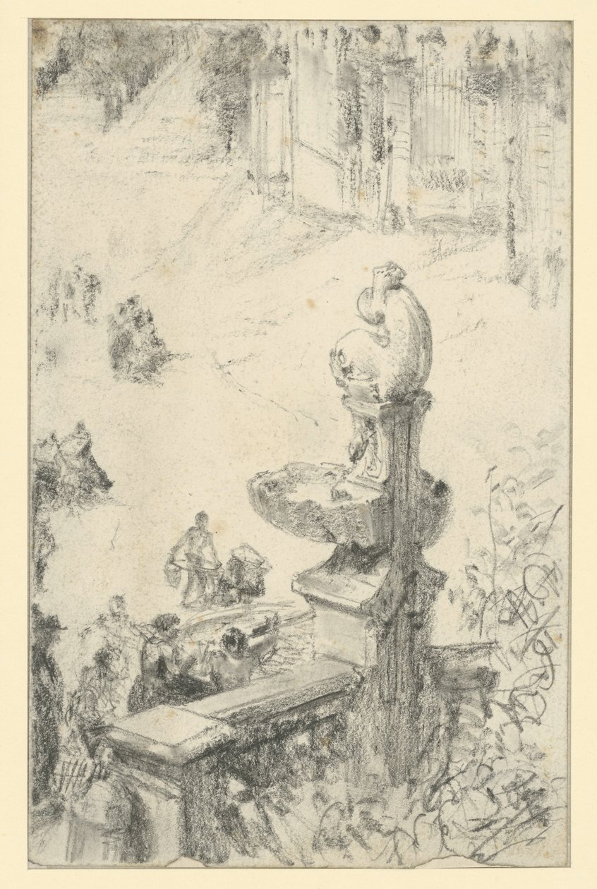 Barocker Brunnen in Dresden (?) von Adolph Menzel