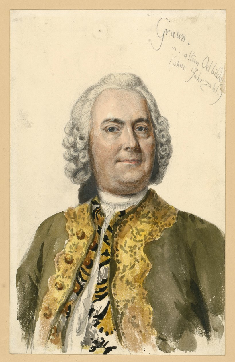 Porträt Carl Heinrich Graun, Hofkomponist unter Friedrich II., Brustbild en face nach dem Gemälde von Andreas Möller, mit Notizen von Adolph Menzel