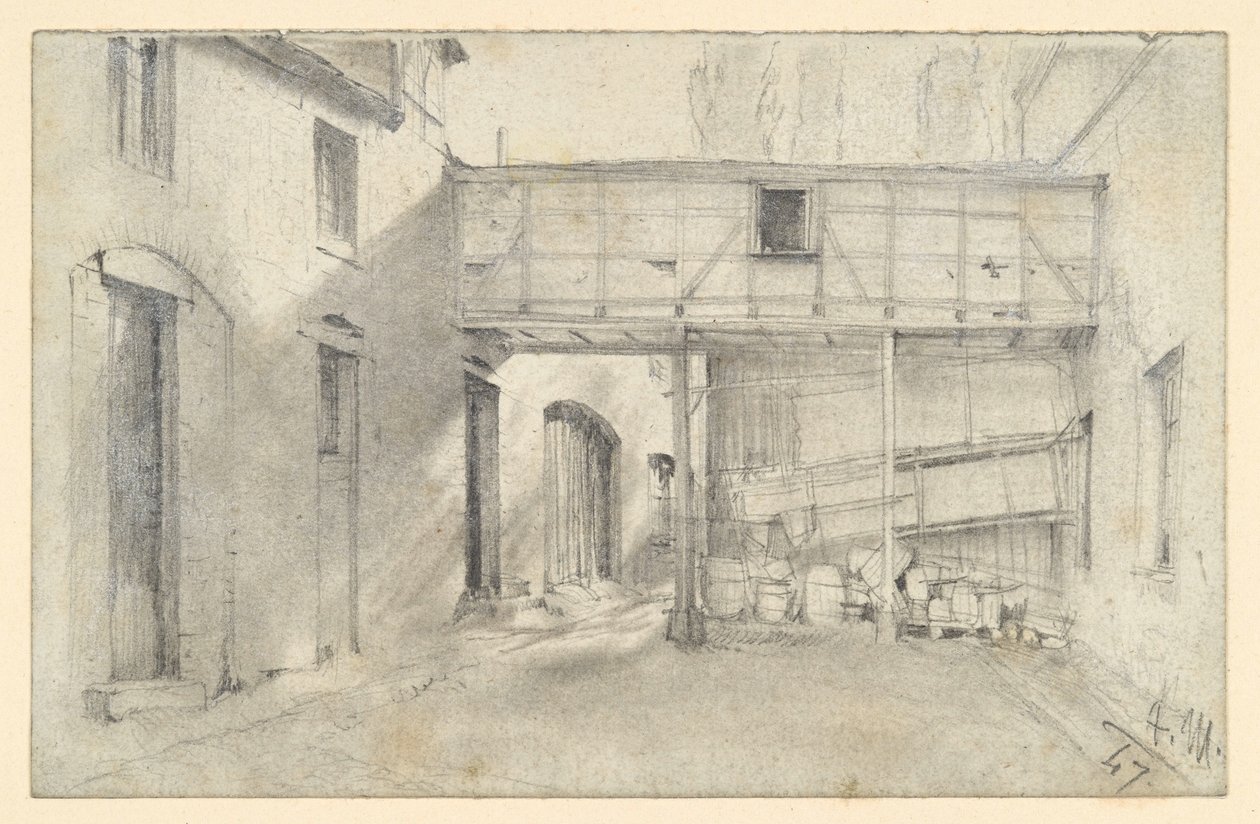Blick in einen Hof von Adolph Menzel