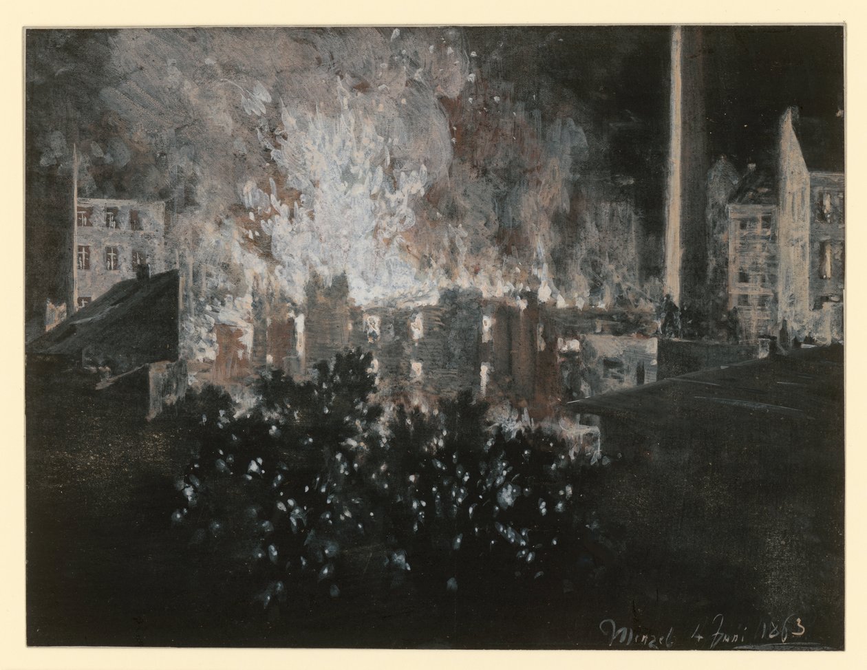 Brand eines Hauses von Adolph Menzel