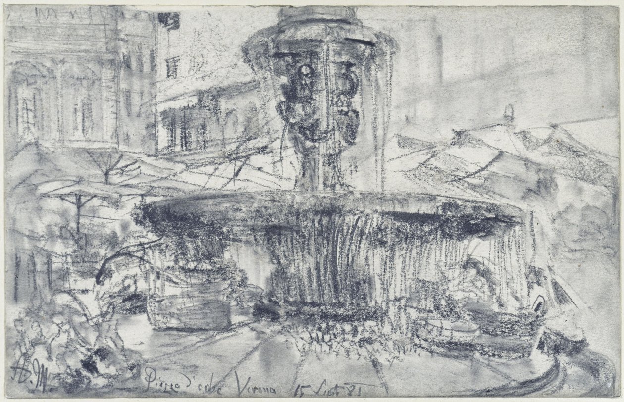 Brunnen auf der Piazza delle Erbe in Verona von Adolph Menzel