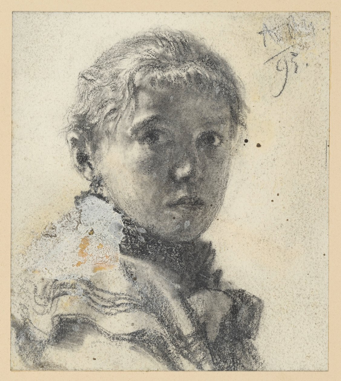 Brustbild eines Mädchens nach rechts, Kopf dem Beschauer zugewendet von Adolph Menzel