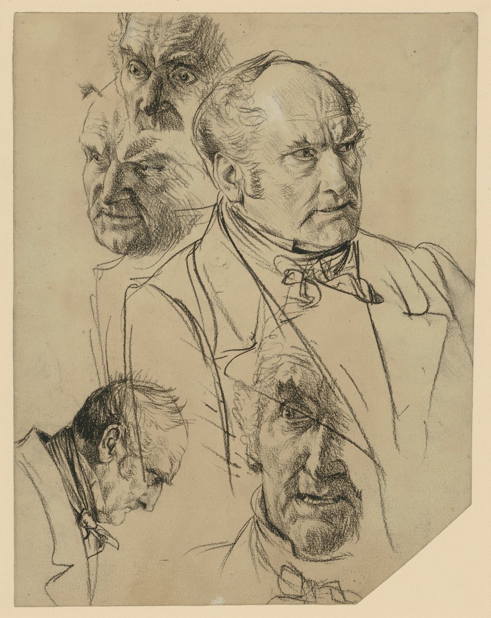 Brustbild eines älteren Mannes nach rechts, vier Kopfstudien von Adolph Menzel