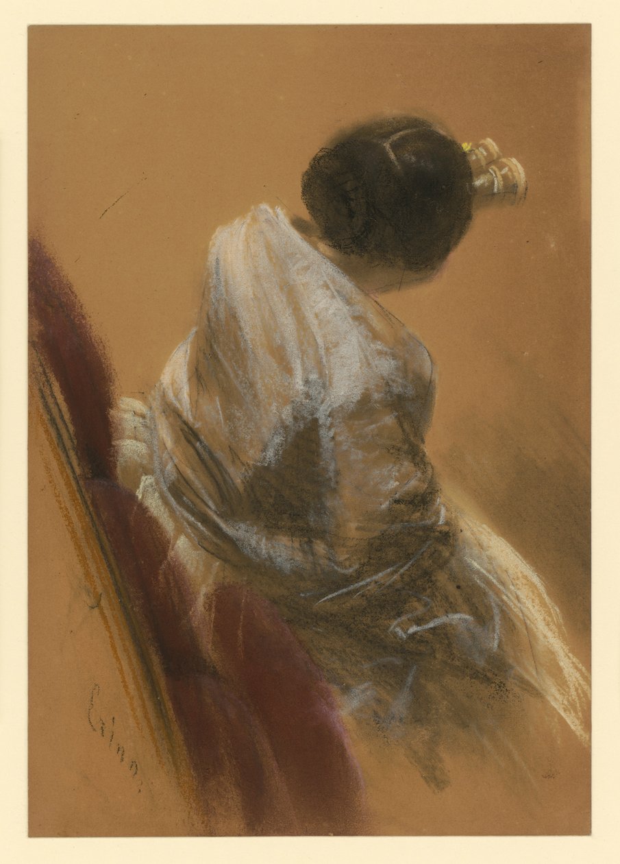 Dame im Sessel mit Opernglas von Adolph Menzel